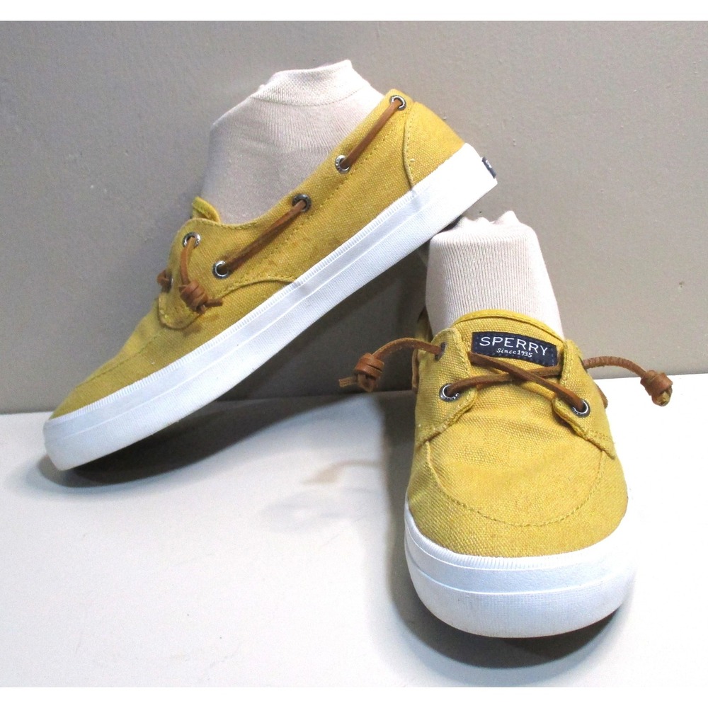 Sperry Crest Vibe Yellow Canvas Boat Shoes Sneakers STS84645 Womens 8
